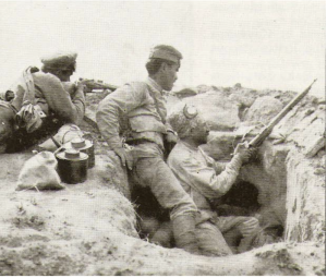 Armenian soldiers of the Armenian Revolutionary Federation firing from an entrenched position in the Battle of Baku, 1918