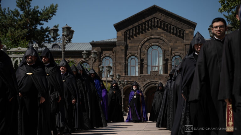Archbishop Ajapahyan Celebrates Divine Liturgy at Holy Etchmiadzin on Khachverats Following Overturning of Conviction