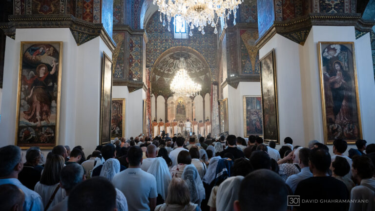 Archbishop Ajapahyan Celebrates Divine Liturgy at Holy Etchmiadzin on Khachverats Following Overturning of Conviction