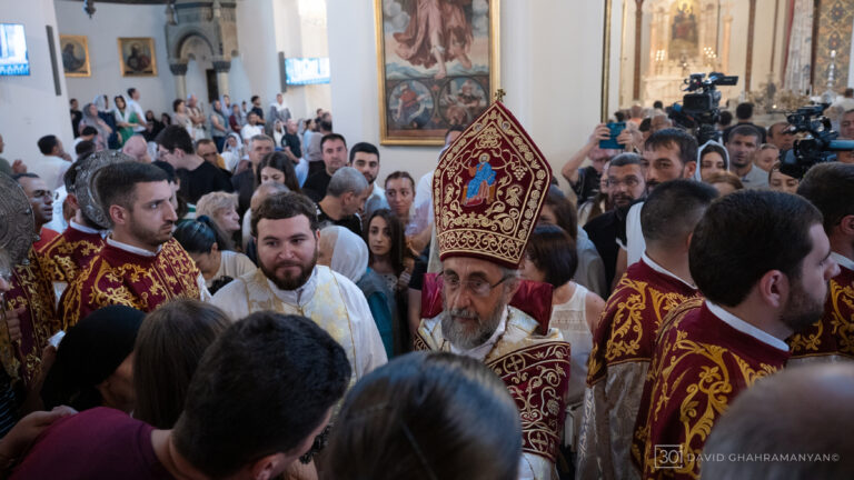 Archbishop Ajapahyan Celebrates Divine Liturgy at Holy Etchmiadzin on Khachverats Following Overturning of Conviction